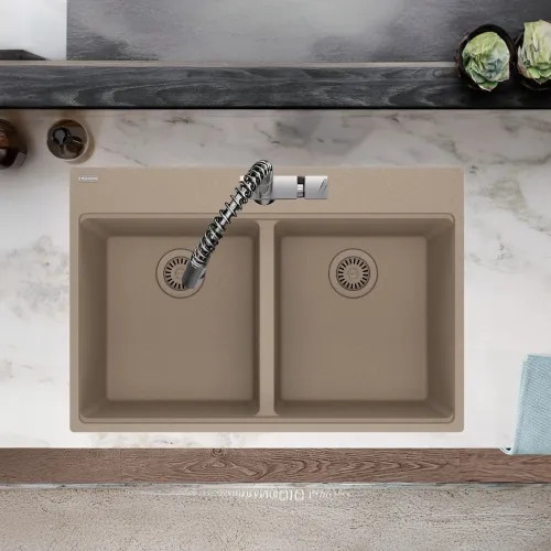 Franke Maris 31" x 21" Drop-in Double Bowl Kitchen Sink, 7 Holes, Granite, Oyster - MAG6201414-OYS (114.0687.075)