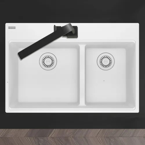 Franke Maris 31" x 21" Drop-in Double Bowl Kitchen Sink, Low-Divide, 60/40 Split, 5 Holes, Granite, Polar White -MAG6601611LD-PWT (114.0687.090)