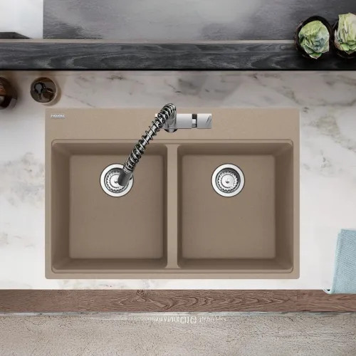 Franke Maris 31" x 21" Drop-in Double Bowl Kitchen Sink w/ Basket Strainer, 7 Holes, Granite, Oyster - MAG6201414-OYS-S (114.0687.224)