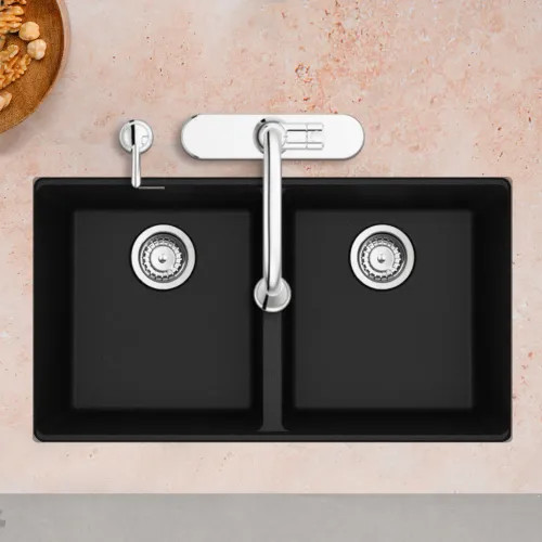 Franke Maris 33" x 19" Undermount Double-Bowl Kitchen Sink w/ Basket Strainer, Granite, Onyx - MAG1201515-ONY-S (125.0687.123)