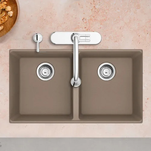 Franke Maris 33" x 19" Undermount Double-Bowl Kitchen Sink w/ Basket Strainer, Granite, Oyster - MAG1201515-OYS-S (125.0687.124)