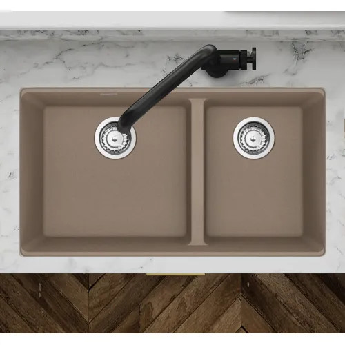 Franke Maris 33" x 19" Undermount Double-Bowl Kitchen Sink w/ Basket Strainer, Low-Divide, 60/40 Split, Granite, Oyster - MAG1601812LD-OYS-S (125.0687.145)