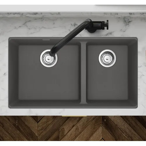 Franke Maris 33" x 19" Undermount Double-Bowl Kitchen Sink w/ Basket Strainer, Low-Divide, 60/40 Split, Granite, Shadow Grey - MAG1601812LD-SHG-S (125.0687.147)