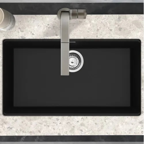 Franke Maris 33" x 19" Undermount Single-Bowl Kitchen Sink w/ Basket Strainer, Granite, Matte Black - MAG11031-MBK-S (125.0687.107)