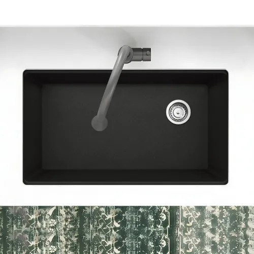 Franke Maris 33" x 19" Undermount Single-Bowl Kitchen Sink w/ Basket Strainer, Granite, Onyx - MAG11031OW-ONY-S (125.0637.094)