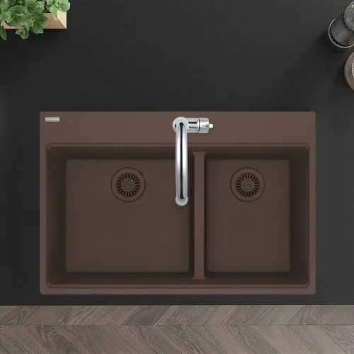 Franke Maris 33" x 22" Drop-in Double Bowl Kitchen Sink, Low-Divide, 60/40 Split, 5 Holes, Granite, Mocha - MAG6601812LD-MOC (114.0687.010)