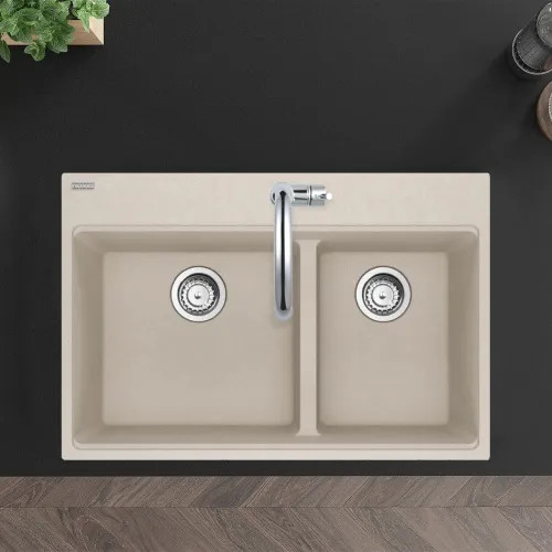 Franke Maris 33" x 22" Drop-in Double Bowl Kitchen Sink w/ Basket Stainer, Low-Divide, 60/40 Split, 5 Holes, Granite, Champagne - MAG6601812LD-CHA-S (114.0687.148)