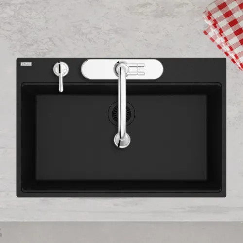 Franke Maris 33" x 22" Drop-in Single-Bowl Kitchen Sink, 5 Holes, Granite, Onyx - MAG61031-ONY (114.0686.984)