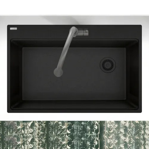 Franke Maris 33" x 22" Drop-in Single-Bowl Kitchen Sink, 6 Holes, Onyx - MAG61031OW-ONY (114.0637.879)