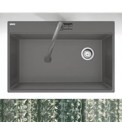 Franke Maris 33" x 22" Drop-in Single-Bowl Kitchen Sink w/ Basket Stainer, 6 Holes, Shadow Grey - MAG61031OW-SHG-S (114.0637.920)