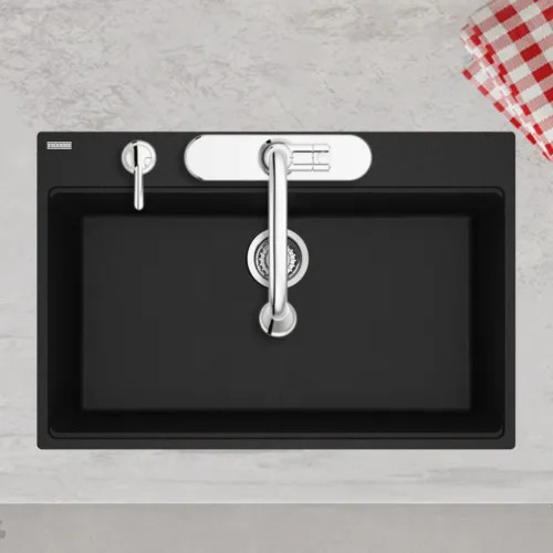Franke Maris 33" x 22" Drop-in Single-Bowl Kitchen Sink w/ Basket Strainer, 5 Holes, Granite, Onyx - MAG61031-ONY-S (114.0687.116)