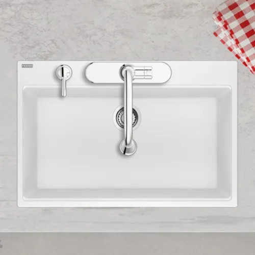 Franke Maris 33" x 22" Drop-in Single-Bowl Kitchen Sink w/ Basket Strainer, 5 Holes, Granite, Polar White - MAG61031-PWT-S (114.0687.118)