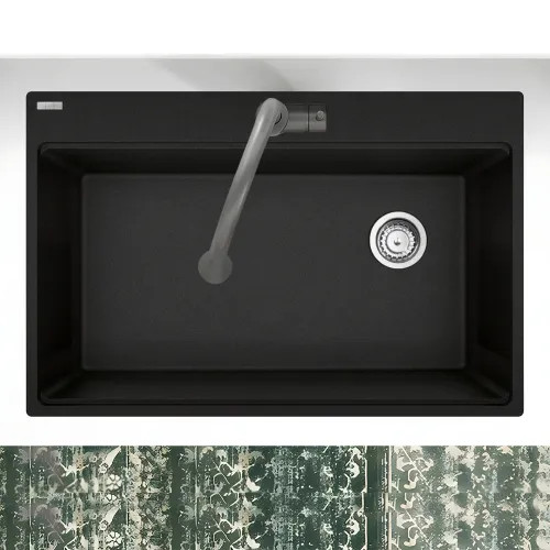 Franke Maris 33" x 22" Drop-in Single-Bowl Kitchen Sink w/ Basket Strainer, 6 Holes, Matte Black - MAG61031OW-MBK-S (114.0637.925)