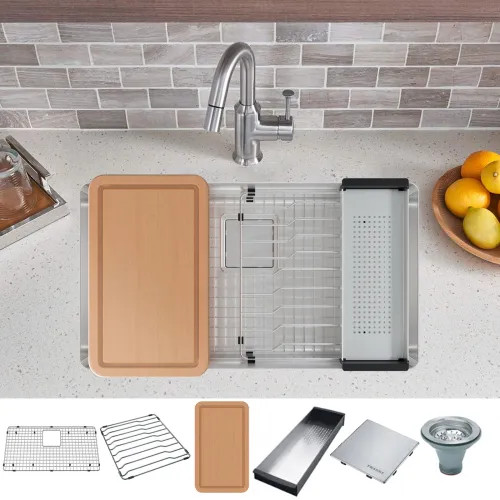 Franke Pescara 32-1/2 x 18-9/16" Undermount Single-Bowl Workcenter Kitchen Sink Kit, Stainless Steel - PTX110-31-WKC (122.0672.209)