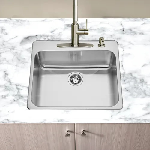 Franke Steel Queen 20-1/8" x 20-9/16" Single-Bowl Kitchen Sink, Stainless Steel, Silk - QSLA2225-8-4N  