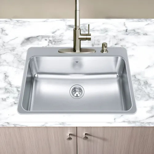 Franke Steel Queen 31" x 20-1/2" Drop-in Kitchen Sink, 4 Holes, Stainless Steel - QSLA2031-8-4N (101.0620.244)