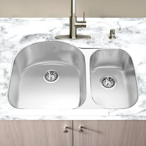 Franke Steel Queen 32" x 21" Undermount Double-Bowl Kitchen Sink, 60/40 Split, Stainless Steel - QCU2031R-9N