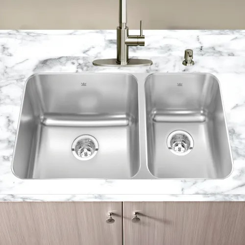 Franke Steel Queen 33" x 19" Undermount Double-Bowl Kitchen Sink, 60/40 Split, Stainless Steel - QCU1933R-9N