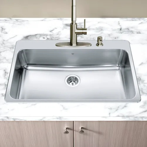 Franke Steel Queen 33" x 22" Single-Bowl Kitchen Sink, Drop-In, 4 Holes, Stainless Steel- QSLA2233-8-4N (101.0620.212)