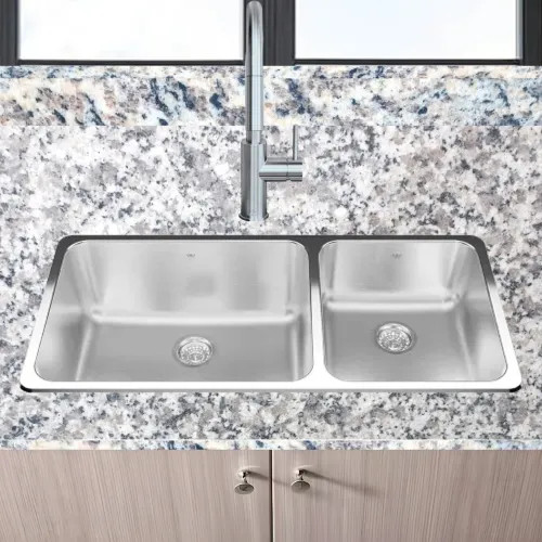 Franke Steel Queen 41-1/2" x 19-1/2" Undermount Double-Bowl Laundry Sink, 60/40 Split, Stainless Steel - QCA1942-10N (101.0651.327)
