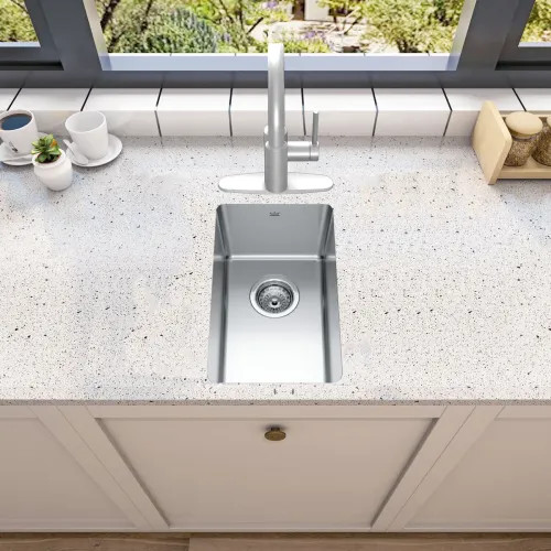 Franke Brookmore 11-1/2" x 18" Undermount Single-Bowl Bar/Preparation Sink, Stainless Steel, Pearl - BSU1812-8N (122.0637.636)