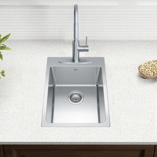 Franke Brookmore 15- 1/4" x 21" Drop-In Single-Bowl Kitchen Sink, Three-Hole, Stainless Steel - BSL2116-9-3N (101.0636.975)