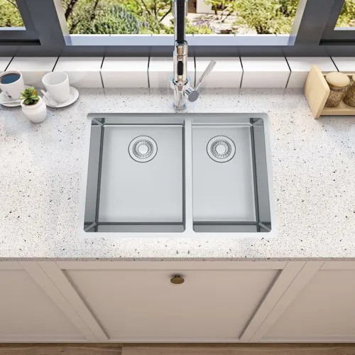 Franke Cube Center 25-1/2" x 17-3/4" Undermount Double-Bowl Kitchen Sink, 60/40 Split, Stainless Steel - CUX16024 (122.0627.662)