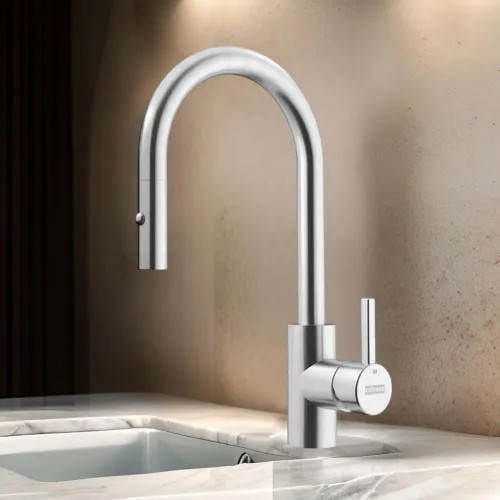 Franke Eos Neo 14" Single-Handle Pull-Down Prep Faucet with Nylon Hose, 360-Degree Rotation, 1.75 GPM, Stainless Steel - EOS-PR-304