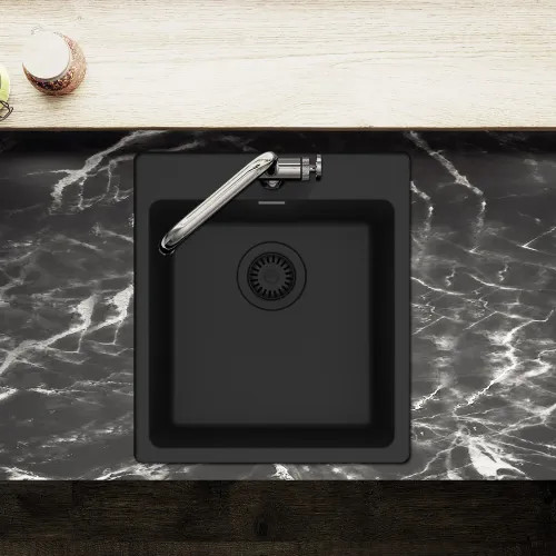 Franke Maris 17-5/16" x 19-11/16" Dual-Mount Single-Bowl Bar/Prep Sink, 3 Holes, Granite, Matte Black - MAG61015-MBK (114.0687.058)