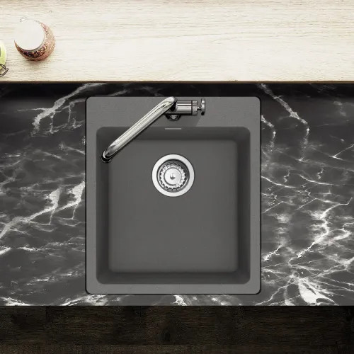 Franke Maris 17-5/16" x 19-11/16" Dual-Mount Single-Bowl Bar/Prep Sink w/ Basket Strainer, 3 Holes, Granite, Shadow Grey - MAG61015-SHG-S (114.0687.212)