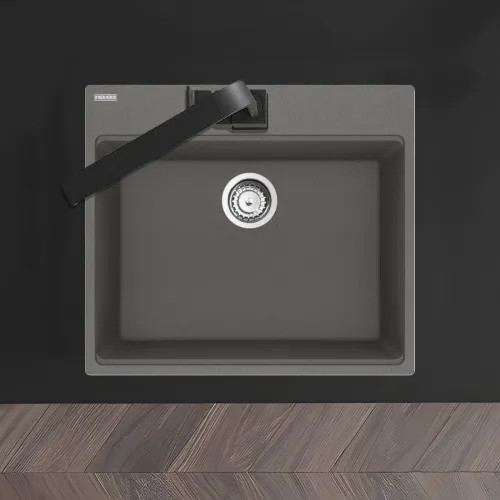 Franke Maris 25" x 22" Drop-in Single-Bowl Kitchen Sink w/ Basket Strainer, 5 Holes, Granite, Shadow Grey - MAG61023-SHG-S (114.0687.189)