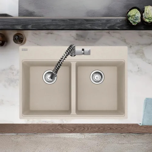 Franke Maris 31" x 21" Drop-in Double Bowl Kitchen Sink w/ Basket Strainer, 7 Holes, Granite, Champagne - MAG6201414-CHA-S (114.0687.220)