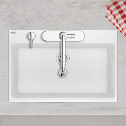 Franke Maris 31" x 21" Drop-in Single-Bowl Kitchen Sink, 5 Holes, Granite, Polar White - MAG61029-PWT (114.0687.104)