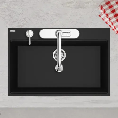 Franke Maris 33" x 22" Drop-in Single-Bowl Kitchen Sink w/ Basket Strainer, 5 Hole, Granite, Matte Black - MAG61031-MBK-S (114.0687.114)