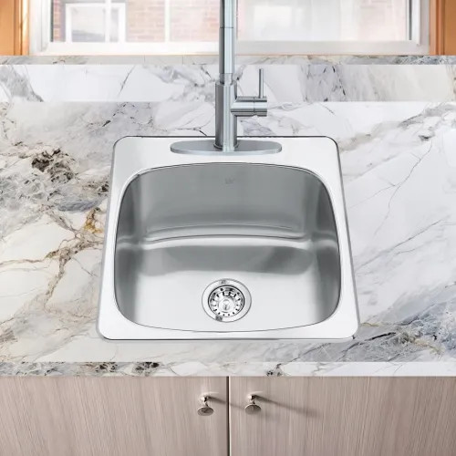 Franke Steel Queen 20" x 20-1/2" Single-Bowl Kitchen Sink, Drop-In, 3 Holes, Stainless Steel - QSL2020-10-3N (101.0651.319)