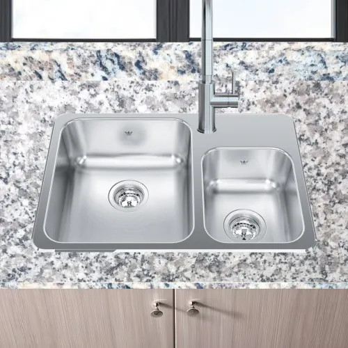 Franke Steel Queen 26-1/2" x 18" Drop-in Double-Bowl Kitchen Sink, Single Hole, 60/40 Split, Stainless Steel - QCMA1826-7-1N (101.0620.247)