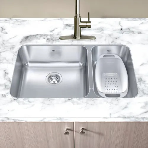 Franke Steel Queen 31" x 18" Undermount Double-Bowl Kitchen Sink Kit, 70/30 Split, Stainless Steel, Satin/Silk - QCUA1831R-8N
