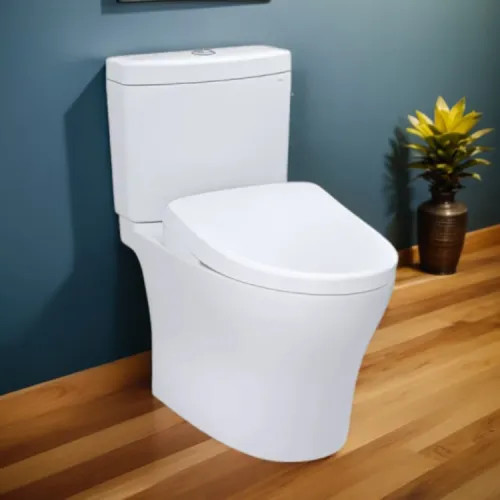 TOTO Aquia IV Two-Piece Skirted Toilet with WASHLET  (S7A), Elongated, Universal Height, 1.28/0.9 GPF, Cotton White - MW4464736CEMFGN#01