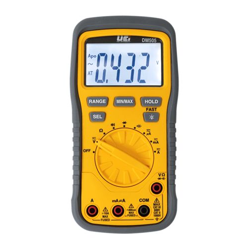 UEi 1000V AC/DC Digital Multimeter with Test Leads, Alligator Clips, AA Batteries, and Pouch - DM505
