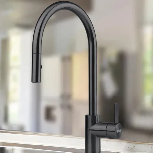 Franke Eos Neo 17" Pull-Down Single-Handle Kitchen Faucet with Nylon Hose, 1.75 GPM, Industrial Black - EOS-PD-IBK