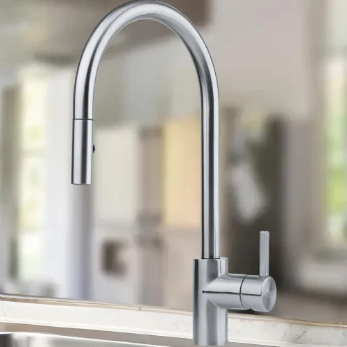 Franke Eos Neo 17" Pull-Down Single-Handle Kitchen Faucet with Nylon Hose, 1.75 GPM, Stainless Steel- EOS-PD-304