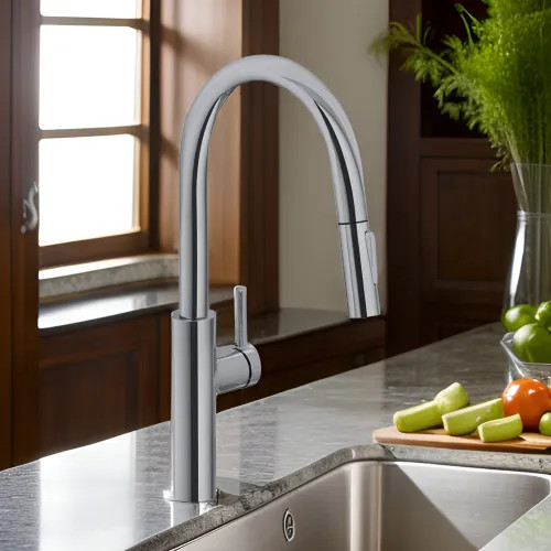 Franke Pescara Single Handle High Arc Pull-Down Kitchen Sink Faucet, Lever Handle, 1.75 GPM, Satin Nickel - PES-PD-SNI