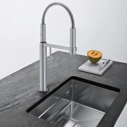Franke Pescara Single Handle Semi-Pro Kitchen Sink Faucet, Lever Handle, 1.75 GPM, Magnetic Docking, ECO Cartridge, Satin Nickel - PES-360-SNI