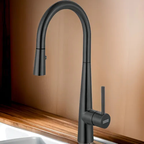 Franke Steel Single-Handle High Arc Pulldown Prep Faucet, 360-Degree Swivel Spout, 1.75 GPM, Industrial Black - STL-PR-IBK 