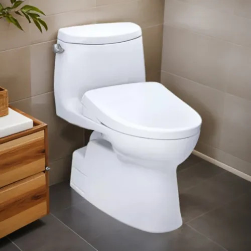 TOTO Carlyle II One-Piece Toilet w/ WASHLET  (S7), Auto-Flush, Elongated, Universal Height, 1.28 GPF, Cotton White - MW6144726CEFGA#01