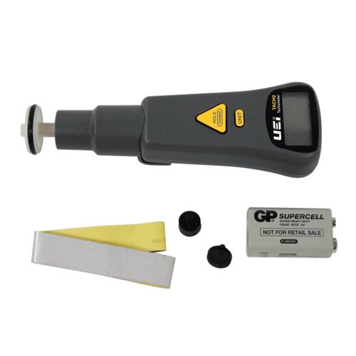 UEi Digital Contact/Non-Contact Tachometer with 9V Battery and Reflective Tape, 99999 RPM Range - TACH2