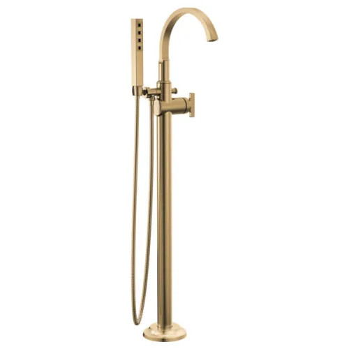 Delta Tetra Freestanding Tub Filler with 1.75 GPM Single-Setting Hand Shower, Less Handles, Lumicoat Champagne Bronze - T4788-CZ-PR-LHP-FL