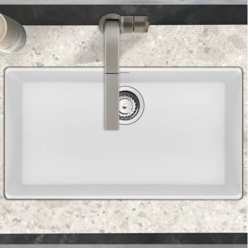 Franke Maris 30" x 19" Undermount Kitchen Sink w/ Basket Stainer, Granite, Polar White - MAG11028-PWT-S (125.0687.160)