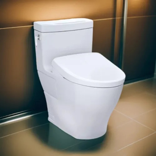 TOTO Aimes One-Piece Skirted Toilet w/ WASHLET  (S7), Elongated, Universal Height, 1.28 GPF, Cotton White - MW6264726CEFG#01