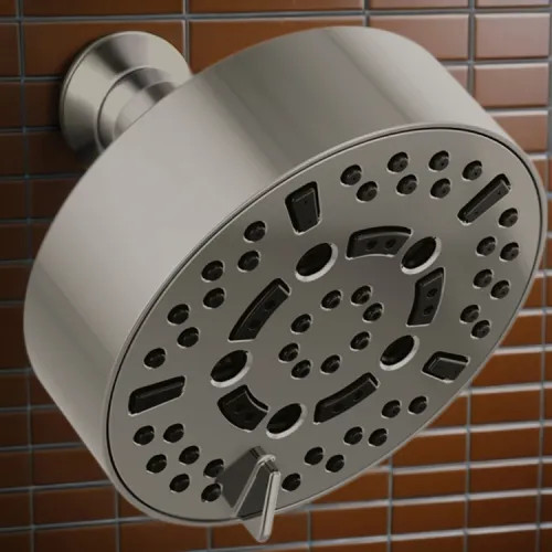 Brizo Essential 5" Wall-Mount Shower Head with Seven-Functions, H2Okinetic, Touch-Clean, WaterSense, 1.75 GPM, Brilliance Black Onyx- 87292-BNX